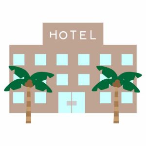 ヤシの木のあるホテルの建物のイラスト