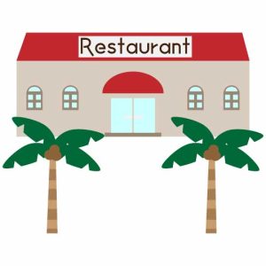 ヤシの木のあるレストランの建物のイラスト