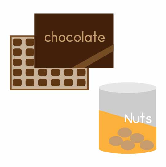 お土産のチョコレートとナッツのイラスト,フリー素材,無料
