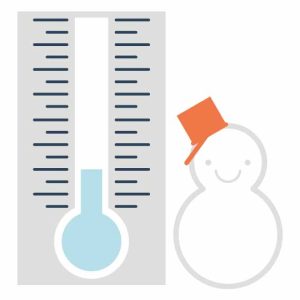 低温を示す温度計と雪だるまのイラスト